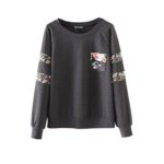Vovotrade Women Sweatshirt Floral Splice Print Round Neck Pullover Blouse Tops T Shirt (S, Gray)