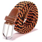 RevoLity Mens Multicolor Elastic Fabric Woven Braided Stretch Webbed Belt with PU Leather Buckle Length 105cm Colour (Orange)