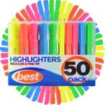 Best Highlighters (Extra Large 50 Pack) 2 Styles (Large Barrel & Pen Size) in 5 Different Colors in Yellow, Green, Orange, Blue, and Pink – Perfect for Bible Study, Classroom, Students, and Teachers!