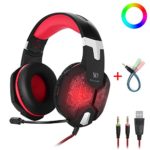 Gaming Headset with Mic for PC Mac Laptop PS4 Xbox one Nintendo Surround Stereo Sound One Key Mute Sound Breathing USB LED Light Noise Reduction
