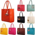 Ammazona Fashion Elegant Girls Handbags Leather Shoulder Bag Candy Color Flowers Women Tote