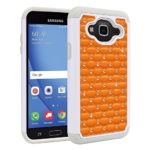 Samsung Galaxy J3 J310 J320 (Gen 2016) Amp Prime Express Prime Sol J321 J3 V Sky S320 Case, Fincibo (TM) Shock Proof Hybrid Protector Cover TPU Rhinestone Bling, Solid Neon Fluorescent Orange Color
