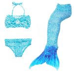 3PCS Kids’ Girls’ Swimsuit Mermaid Tail for Swimming Children Princess Costume Cosplay Swimwear Two Piece Bikini Set Match Monofin 3-12 Years Multi-Colors Jellybro