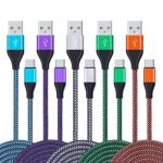 Type C Charger, Sicodo 5-Pack 6FT Nylon Braided USB Type-C Charger Cable for Samsung Galaxy S8 S8 Plus, MacBook, Nintendo Switch, Google Pixel XL, LG G5 V20, Nexus 6P 5X, HTC 10, Oneplus 2 and More