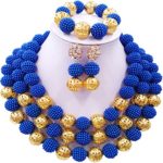 laanc Womens Fashion Gold Plated 3 Rows Nigerian Beads African Wedding Bridal Jewelry Sets