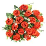 SOLEDI Artificial Flowers 18 Heads Solid Color Simulation Roses Bud for Wedding Home Decor (Orange)