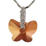 Dark Orange Color Crystal Butterfly Pendant Necklace made with Swarovski Elements on 18 Inch Chai
