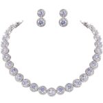 EVER FAITH Silver-Tone Round Cubic Zirconia Birthstone Row Necklace Earrings Set