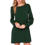 Women’s Work Wear Dresses Casual Long Sleeve Mini Dress Loose Party Dress (S, Green)