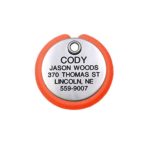 LuckyPet Pet ID Tag – Round Plastic Frame Tag – Dog Tags & Cat Tags – Deeply Custom Engraved – Size: Large, Color: Stainless Steel & Neon Orange
