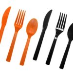 Party Essentials Hard Plastic Cutlery Combo Pack Available in 15 Colors, Orange and Black, 68 Place Settings