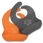Waterproof Silicone Bib Easily Wipes Clean! Comfortable Soft Baby Bibs Keep Stains Off! Spend Less Time Cleaning after Meals with Babies or Toddlers! Set of 2 Colors (Orange / Gray)