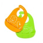 RAYYEE Waterproof Silicone Bib Bacteria Resistant Soft Stylish Baby Bibs – Easily Wipes Clean & Quick Drying – Set of 2 Colors (Orange / Green)