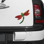 Dragonfly D3 – Stained Glass Style – Car Vinyl Decal Copyright © Yadda-Yadda Design Co. (5.75″w x 5.25″h) (Color Choices) (Orange Wings)