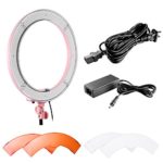 Neewer 18 inches 55W 240PCs LED SMD 5500K Dimmable Ring Video Light with 2 Plastic Color Filter(White, Orange) and Carry Case for Makeup, Portrait and Selfie Video Recording(Pink)