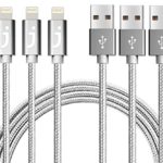 [6ft x 3 Pack] Juvnile Nylon Braided Lightning to USB A Cable, iPhone / iPad Compatible Cable, High Durability – Certified – Gray