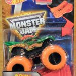 HOT WHEELS MONSTER JAM DRAGON GREEN AND ORANGE COLOR TREADS WHEELS INCLUDES STUNT RAMP #10 RARE