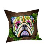 Howstar Linen Pillow Cover Cute Dog Print Home Decorative Throw Pillowcase (D)