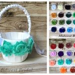 Custom flower girl basket White Satin YOU PICK COLORS! mint coral peach blue red rose plum wine teal aqua champagne purple orange yellow