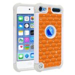Apple iPod Touch 5 (5th Generation) iPod Touch 6 (6th Generation) Case, Fincibo (TM) Shock Proof Hybrid Protector Cover TPU Star Studded Rhinestone Bling, Solid Neon Fluorescent Orange Color