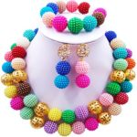 laanc 2 Rows monochrome Beads Plastic Imitation pearl and Gold Plated Ball African Wedding Jewellery Sets