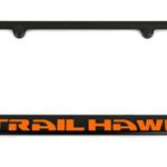 Jeep TRAILHAWK License Plate Frame – Satin Black – Engraved Logo – Grand Cherokee – Cherokee – Compass – Renegade – More Colors Available (Orange)