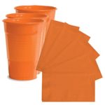 Creative Converting Touch of Color Orange Plastic Party Cups and 2 Ply Paper Dinner Napkins