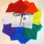 25″ Chiffon Scarves for Creative Movement by Bear Paw Creek, Set of 13 includes one white and two of each color: red, orange, yellow, green, blue, purple Direct from USA manufacturer