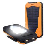 Foreverrise Solar Charger 15000mAh High Capacity Solar Panel Power Bank Portable Battery Pack Bright LED lights Dual USB Solar Battery Charger for Cell Phone,Tablet and othersUSB Devices(Orange)