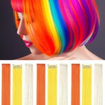 Rhyme Orange White Yellow 20 Inch 9PCS Set Straight Colorful Colored Color Clip In/On Hair Extensions Party Highlight Multi Colors Hair pieces For Woman/Girls/Lady