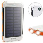 F.Dorla 20000mAh Power Bank Solar Charger Waterproof Portable External Battery USB Charger Built in LED light with Compass for iPad iPhone Android cellphones, 9 Colors Avaliable(White+Orange)