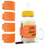 The ORIGINAL silicone write & reuse baby bottle labels- [AVAILABLE IN 6 COLORS] 4 labels and free dry erase marker (Orange)