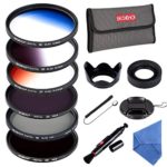 Beschoi 58mm ND Lens Filter Kit (CPL+ND4+ND8, Graduated Color Orange, Blue, Gray) with Cleaning Cloth +Cleaning Pen + Petal Lens Hood + Lens Cap + Filter Bag Pouch + Collapsible Rubber Lens Hood)