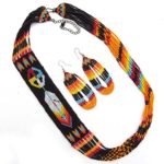 Black Orange Fire Color Beaded Necklace Earrings Jewelry Feather Beadwork S-53/7
