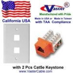 SuperEcable – 00254 – Cat5e Punch Down ( 2 Pcs) Keystone Jack ORANGE Color, with 2 Hole Rj 45 Keystone Wall Plate, WHITE Color