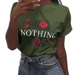 Vovotrade Womens Nothing Rose Printing Summer Loose Tops Short-Sleeved Blouse T Shirt (XS, Army Green)