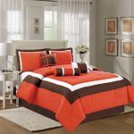7 Piece FULL Size (Double Bed) ORANGE / BROWN / BEIGE Color Block MILAN Goose Down Alternative Comforter set 88″ X 86″ Bedding + Accent Pillows