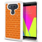 LG V20 VS995 H990 LS997 H910 H918 US996 Case, Fincibo (TM) Dual Layer Shock Proof Hybrid Hard Protector Cover Anti-Drop Silicone Star Studded Rhinestone Bling, Solid Neon Fluorescent Orange Color