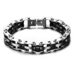 BEMI Cool Style 10mm Mixed Silicone Stainless Steel Motorcycle Bike Link Chain Bracelet for Men 9 Colors