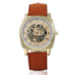 Naivo Men’s Quartz Brass and Leather Casual, Color:Orange (Model: WATCH-1008)