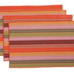 WOOD MEETS COLOR Cotton Table Placemats Woven Braided Ribbed Washable Table Mats Set of 4, 12″ x 18″ (Orange)
