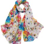 Aven Women Classy Cotton Voile Print Colorful Flowers Long Scarf Shawl Wrap