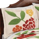 Reseda Large Flower Garden Pattern Chenille Pillow Sham in Yellow Orange Red Sage Green Colors