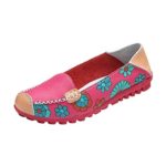 Maybest Women Bright Color Casual Flower Printed Slip On Leather Flat Pumps Moccasins Dancing Shoes