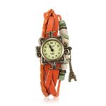 Naivo Women’s Quartz Brass Plated Stainless Steel and Leather Casual Watch, Color:Orange (Model: NAIVO-WATCH-1207)