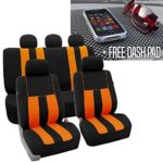 FH GROUP FH-FB036115 Striking Striped Seat Covers, Orange / Black Color with FH GROUP FH1002 Non-slip Dash Grip Black Pad Mat – Fit Most Car, Truck, Suv, or Van