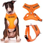 NO DOGS (Not good with other dogs) Orange Color Coded Non-Pull Front and Back D Ring Padded and Waterproof Vest Dog Harness PREVENTS Accidents By Warning Others Of Your Dog In Advance (L)
