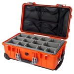 Pelican “Colors” series – Orange Pelican 1510 Case w/ grey Handles & Latches. With grey Dividers & Lid org.