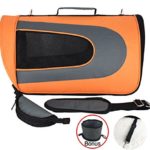 ROLSCALER Soft Sided Carriers Pet Portable Bag With Food Water Feeding Portable Travel Bowl ,Zippers Safety Clasp & Fleece Bedding,Perfect for Little Dog/Cat Airline Approved (Orange)