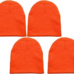 Men & Womens Solid Color Plain Acrylic Knit Ski Beanie Skull Hat, Orange (4 Pack)